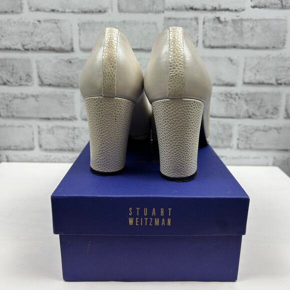 Stuart Weitzman Bone Lustre Round Toe Heel Sz 8.5 - Picture 4 of 14